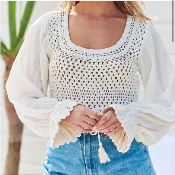 Free People Megan Crochet Top White NWT - Picture 2 of 6